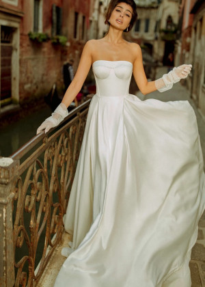 Strapless Beaded Ivory Satin Corset Back Classic Wedding Dress
